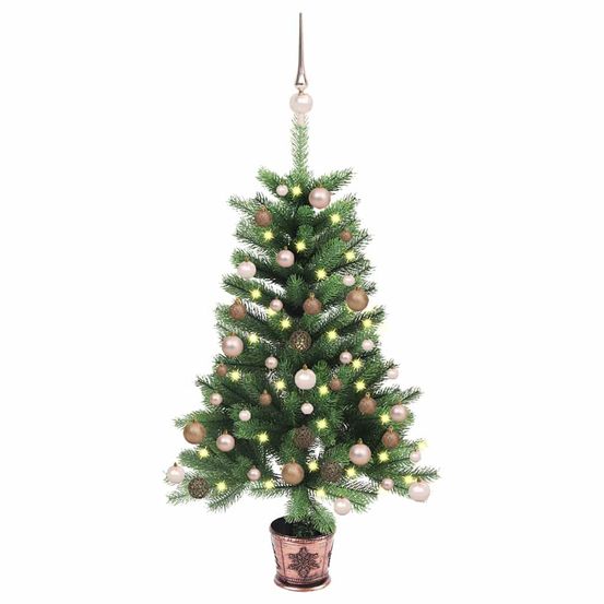 Petit sapin de noël artificiel pe en panier avec led vert 65 cm
