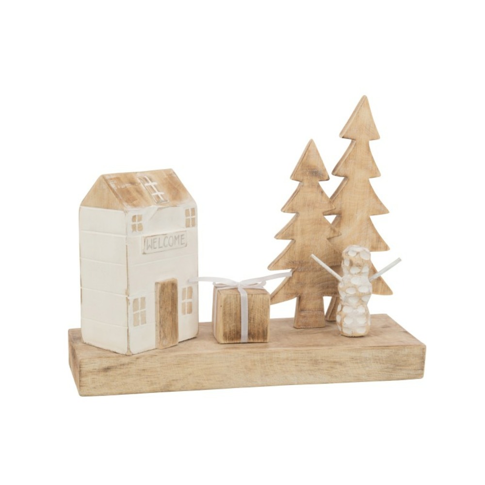 Décoration de noël en bois blanc 40x12x30 cm