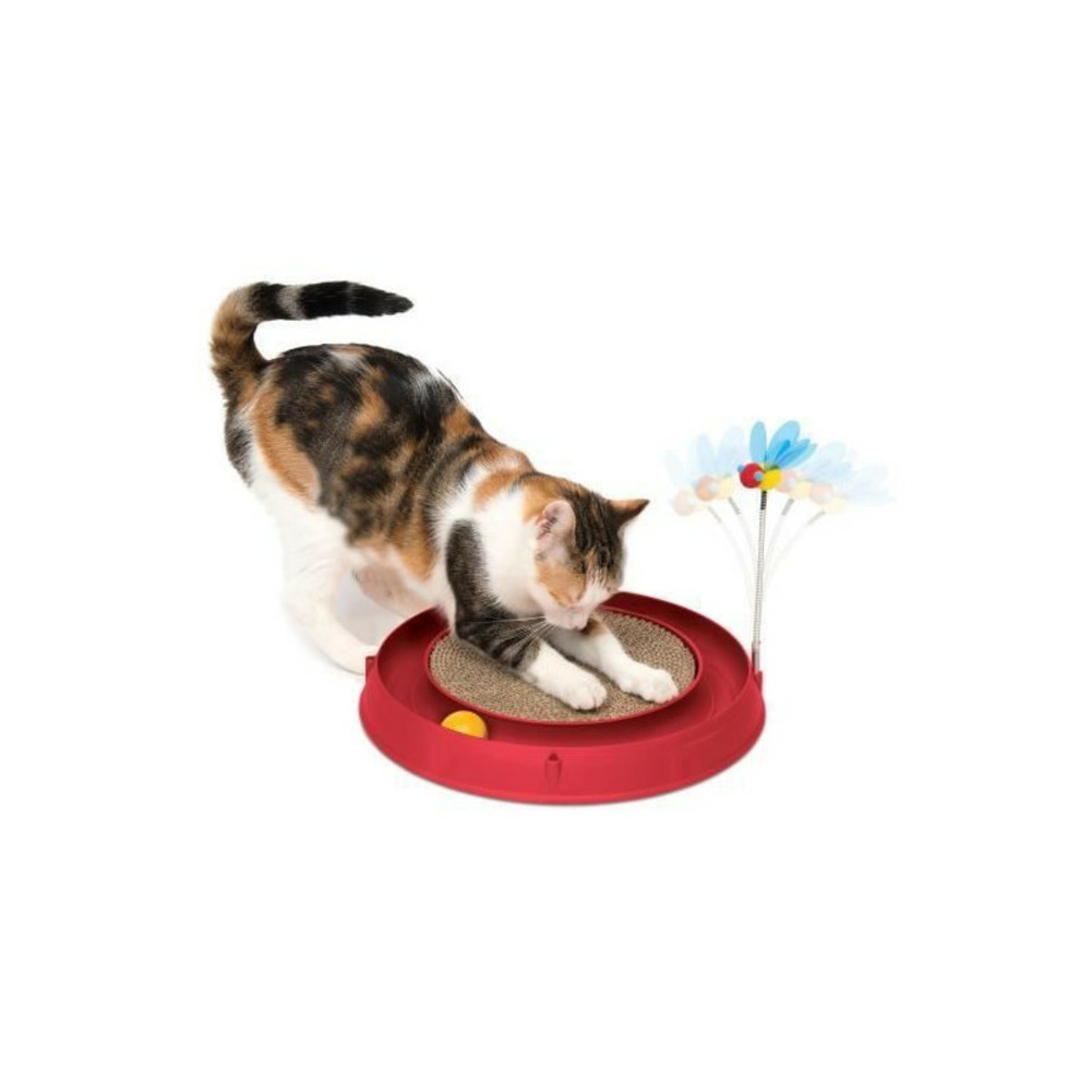 Cat it cuircuit 3 en 1 avec balle et planche a griffer - o 36 cm - rouge - pour chat