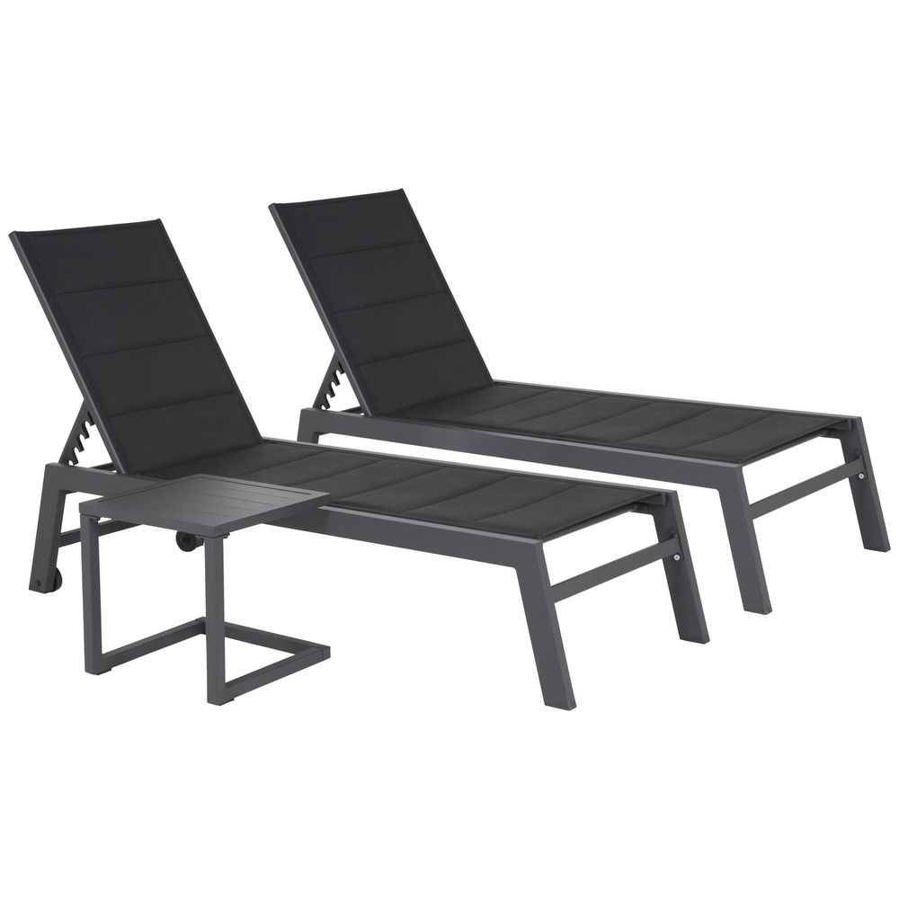 Set 2 transats et table d'appoint barbados textilène noir - aluminium gris