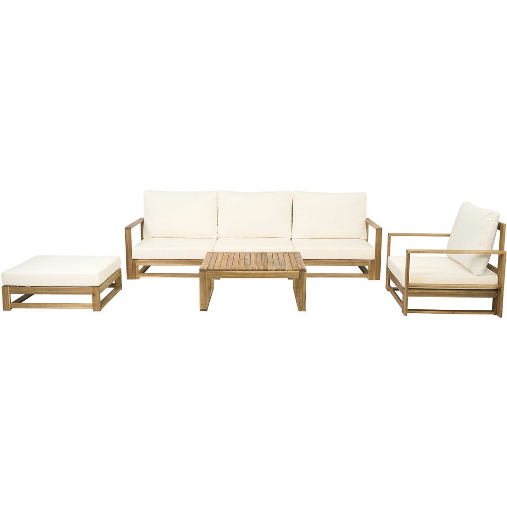 Salon de jardin en bois modulable avec coussins 