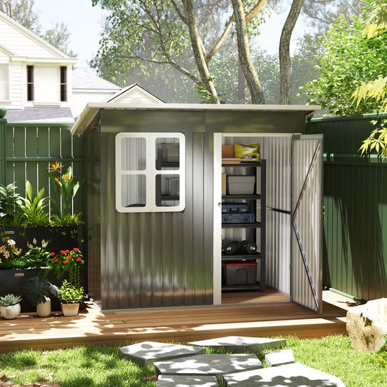 Abri de jardin acier galvanisé extérieur rangement toit monopente 2,55m2 gris foncé - comfortxl outdoor living