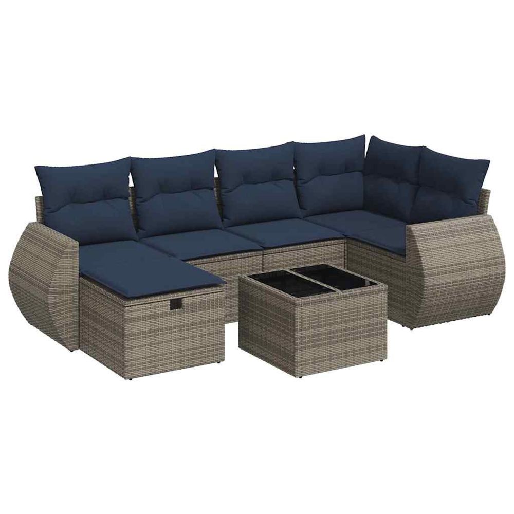 Salon de jardin avec coussins 7 pcs gris résine tressée