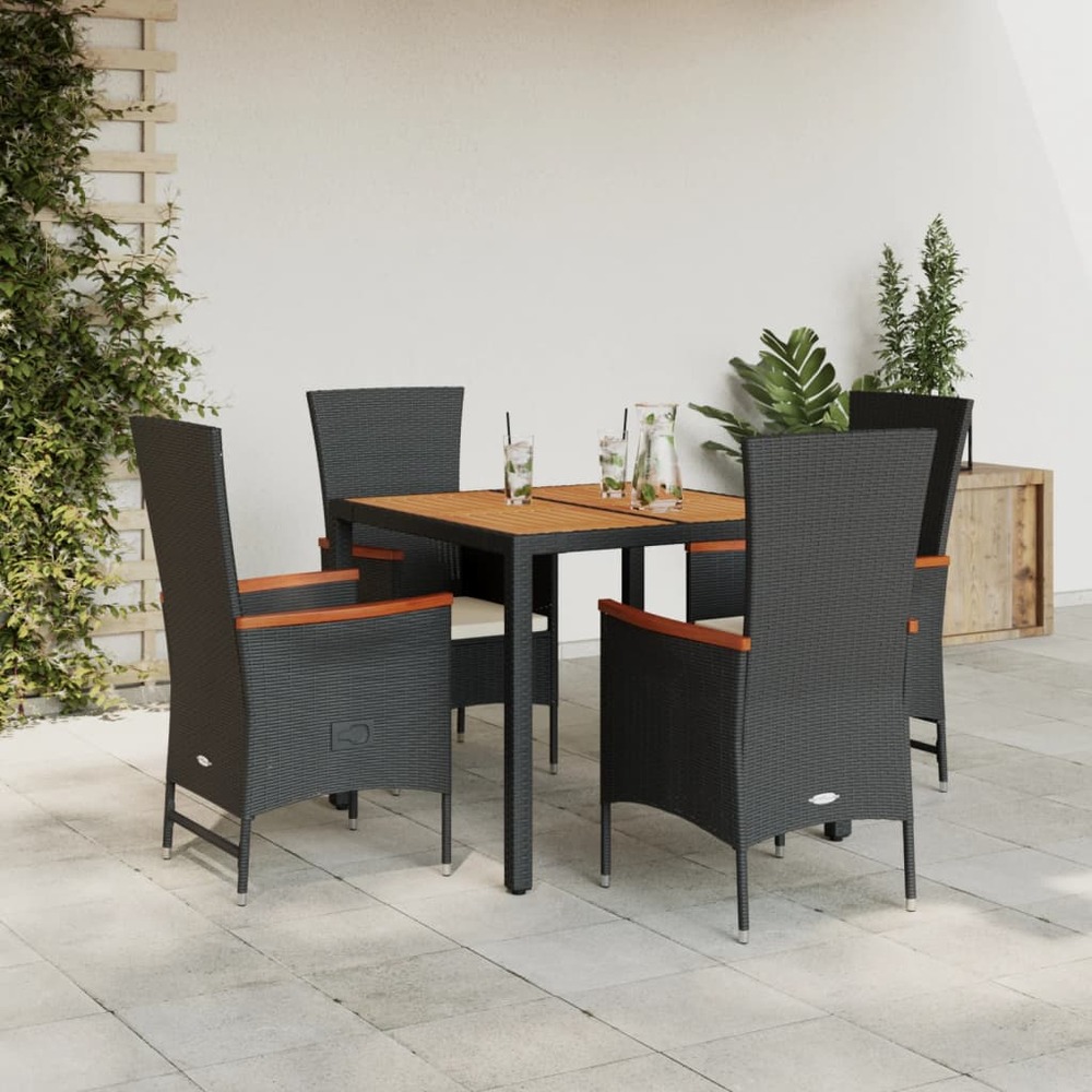 Ensemble à manger de jardin coussins 5pcs noir résine tressée