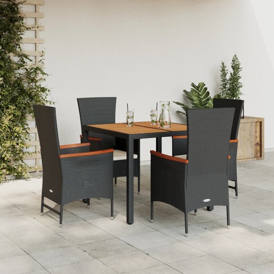 Ensemble à manger de jardin coussins 5pcs noir résine tressée