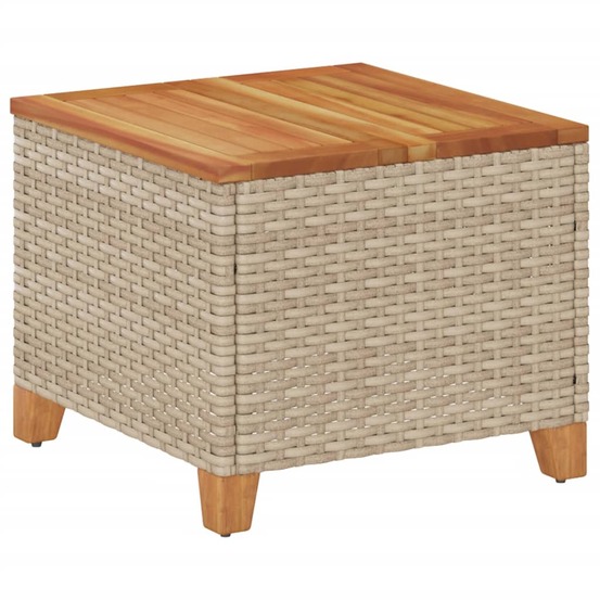 Table de jardin beige 45x45x37 cm résine tressée et bois acacia