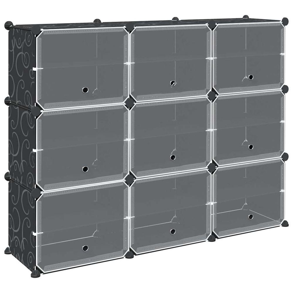 Cubes de rangement 9 pcs avec portes noir pp