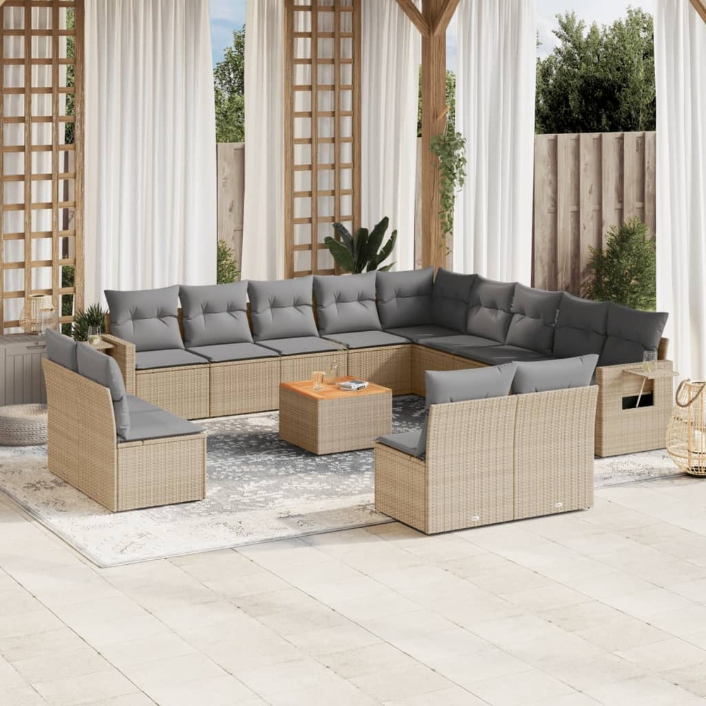 Salon de jardin et coussins 14 pcs mélange beige résine tressée