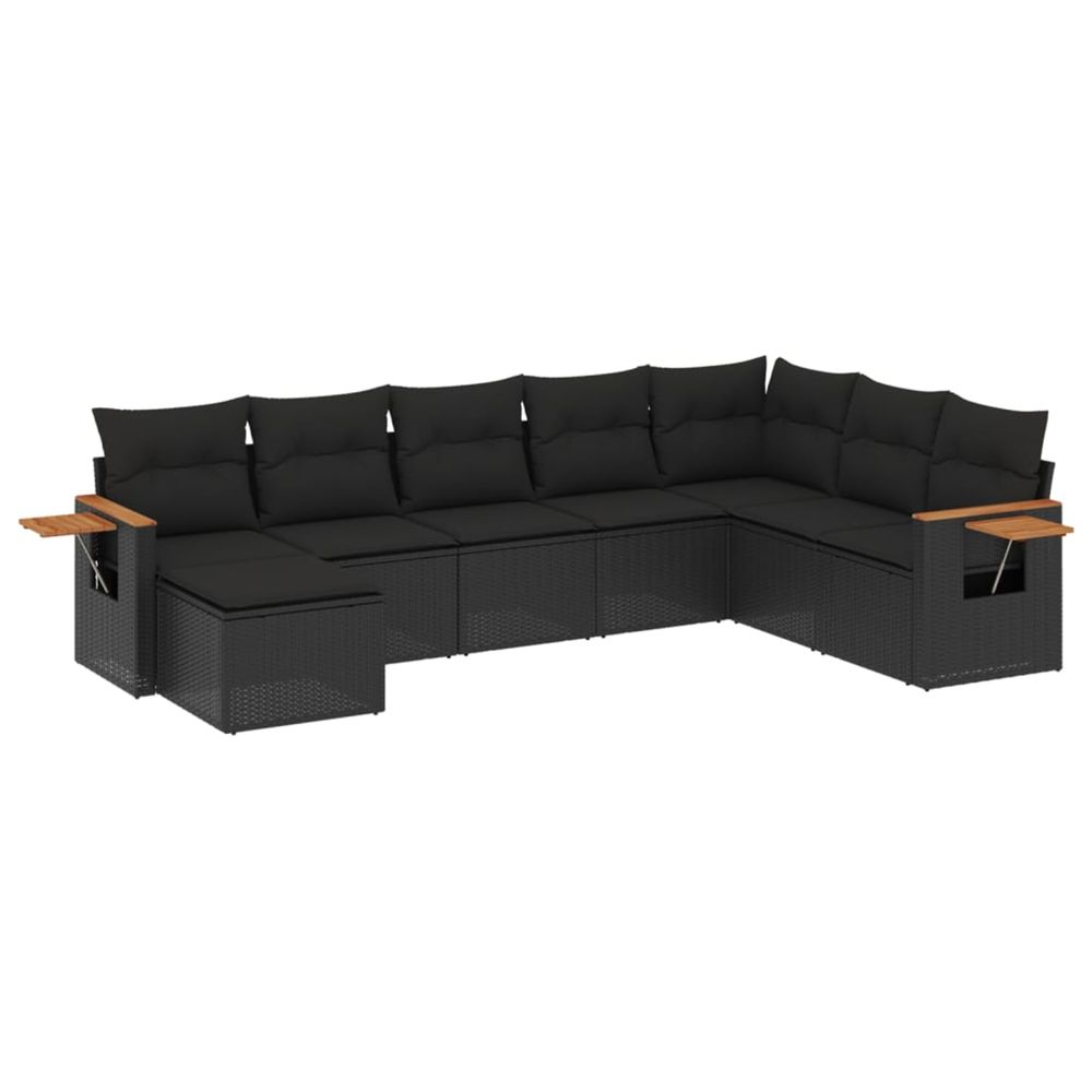 Salon de jardin 8 pcs avec coussins noir résine tressée