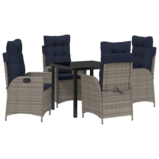 Ensemble de salle à manger pour jardin 5 pcs gris et noir rotin