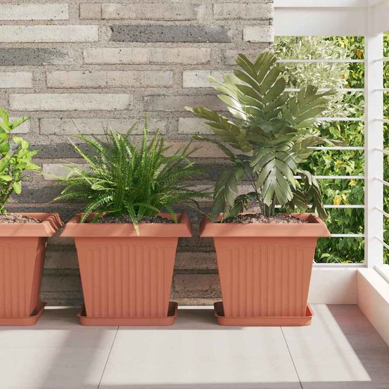 Lot de 24 bacs à plantes carrés plastique pour jardin serre 33x33x26 cm rouge brique
