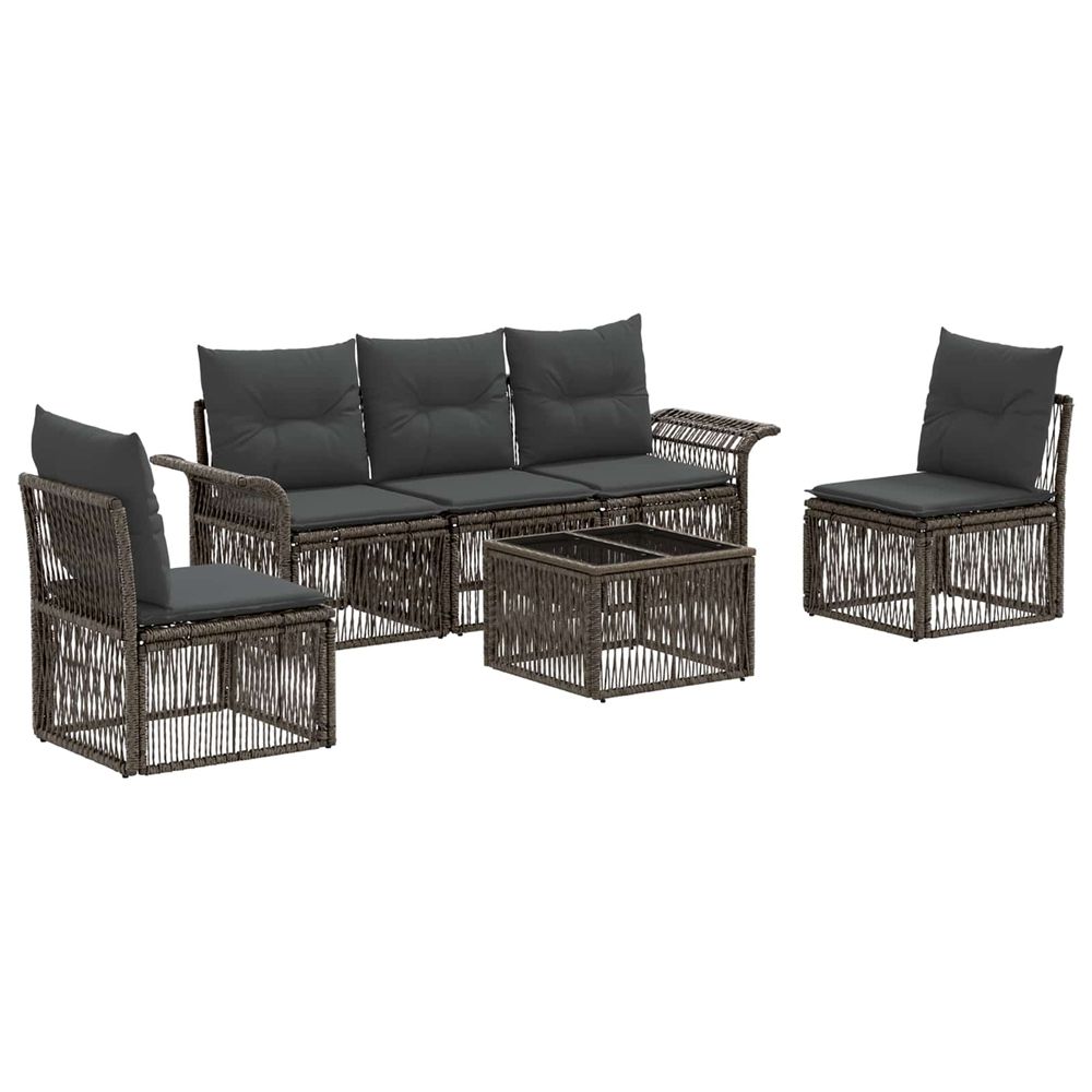 Ensemble de canapé de jardin 6 pc gris polyrotin
