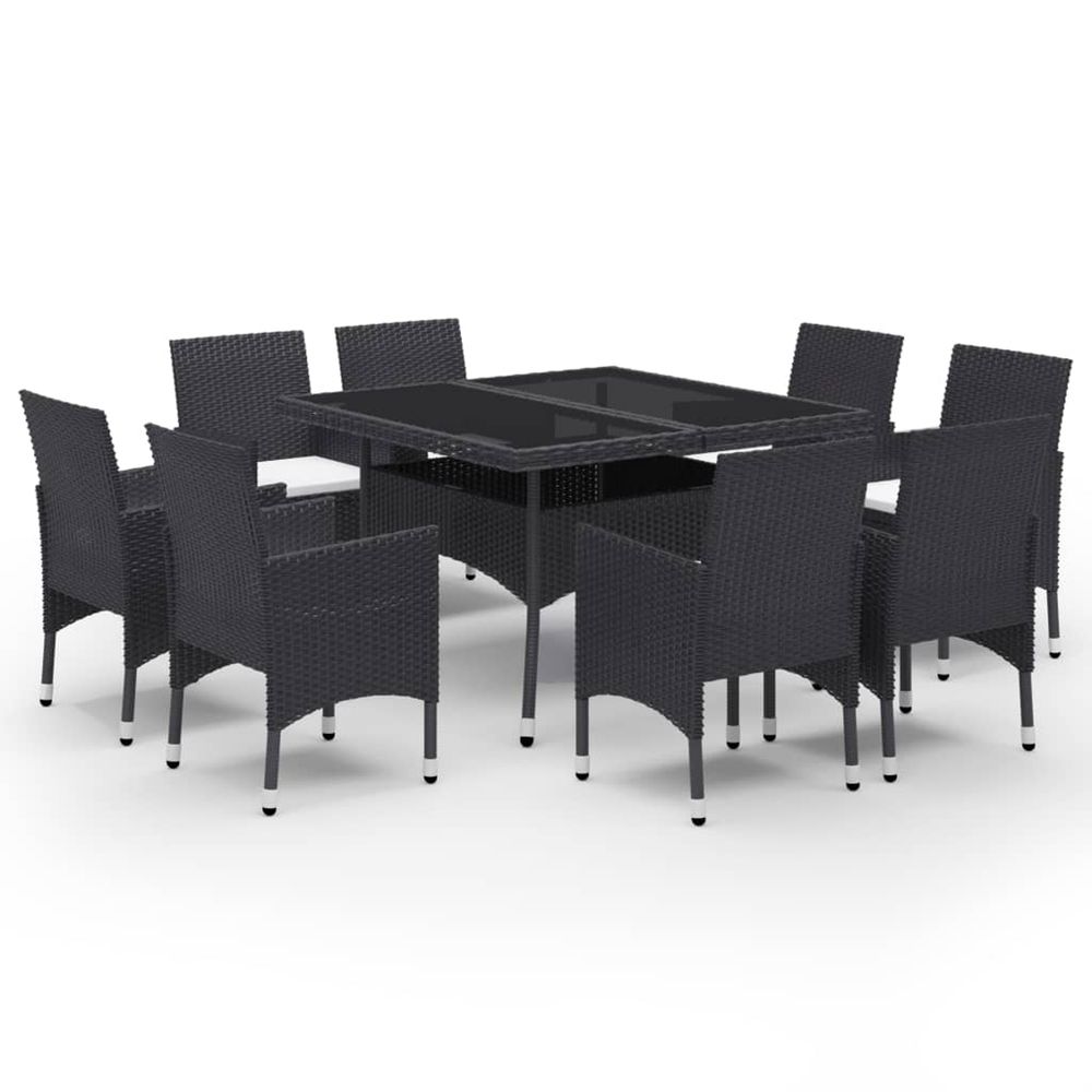 Ensemble à manger de jardin 9 pcs résine tressée et verre noir