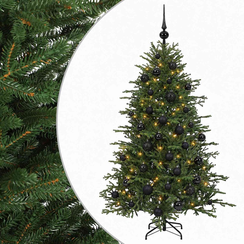 Sapin de noël artificiel avec boules 150 cm 150 led blanc chaud