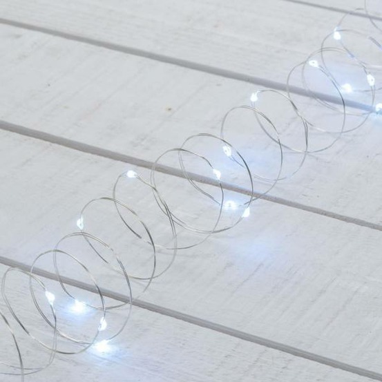 Guirlande lumineuse à piles 4m 40 micro led blanc froid 8 modes mémoire timer ip44 fil métal argenté lotti