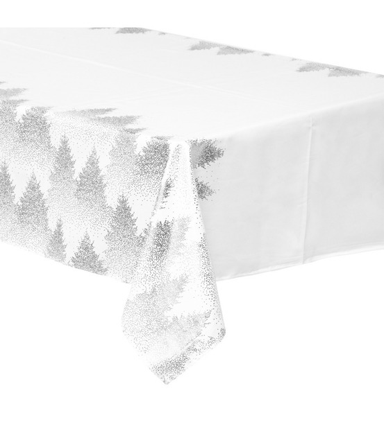 Nappe blanche imprimé sapin argenté 140 x 360 cm