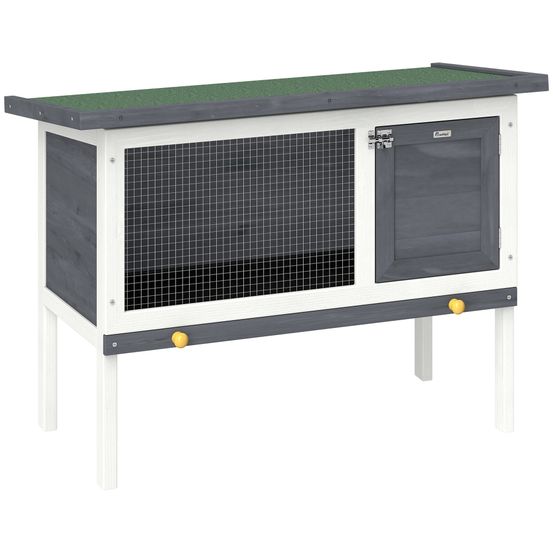 Clapier lapins surélevé bois gris 90 x 45 x 65 cm extérieur toit bitumé sécurisé