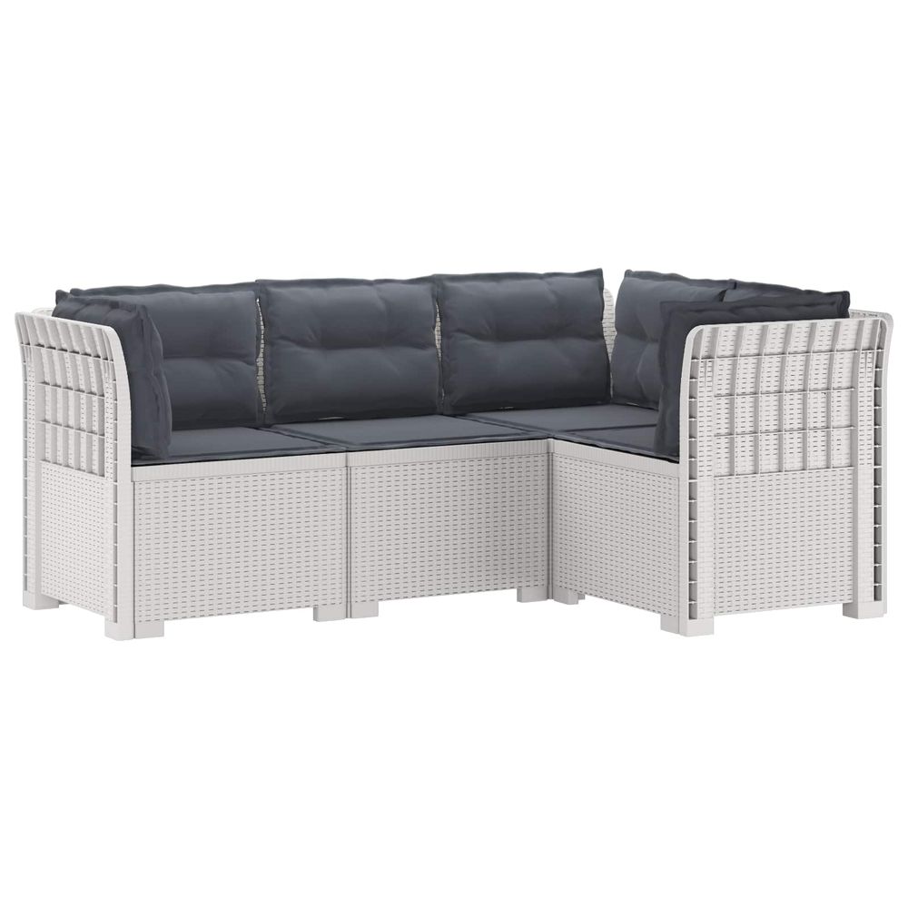 Canapé de jardin 4 places avec coussins aspect rotin pp blanc