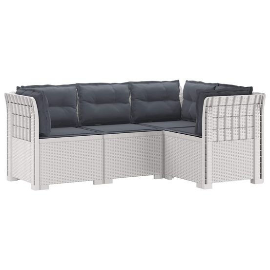Canapé de jardin 4 places avec coussins aspect rotin pp blanc