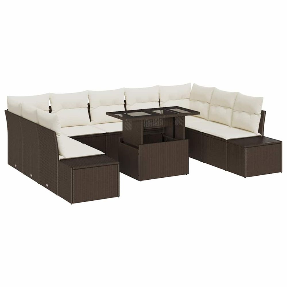 Ensemble de canapé de jardin 10 pc marron polyrotin