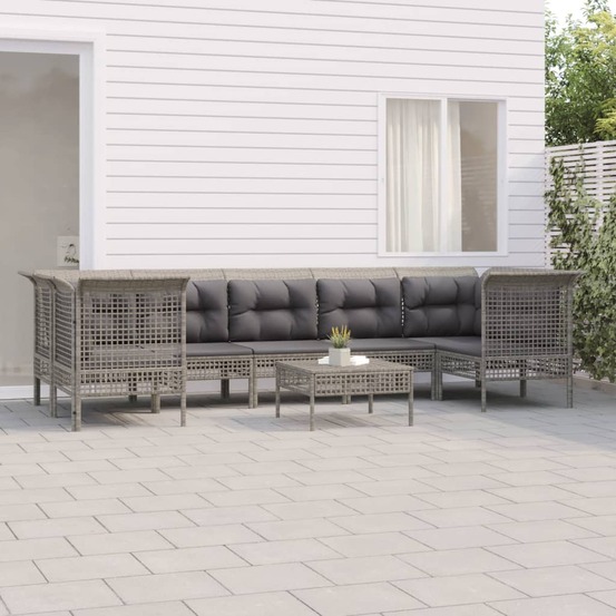 Salon de jardin 8 pcs avec coussins gris résine tressée