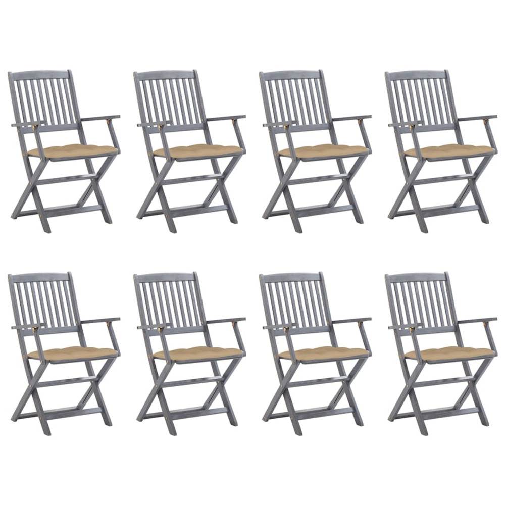 Chaises pliables d'extérieur lot de 8 et coussins bois d'acacia