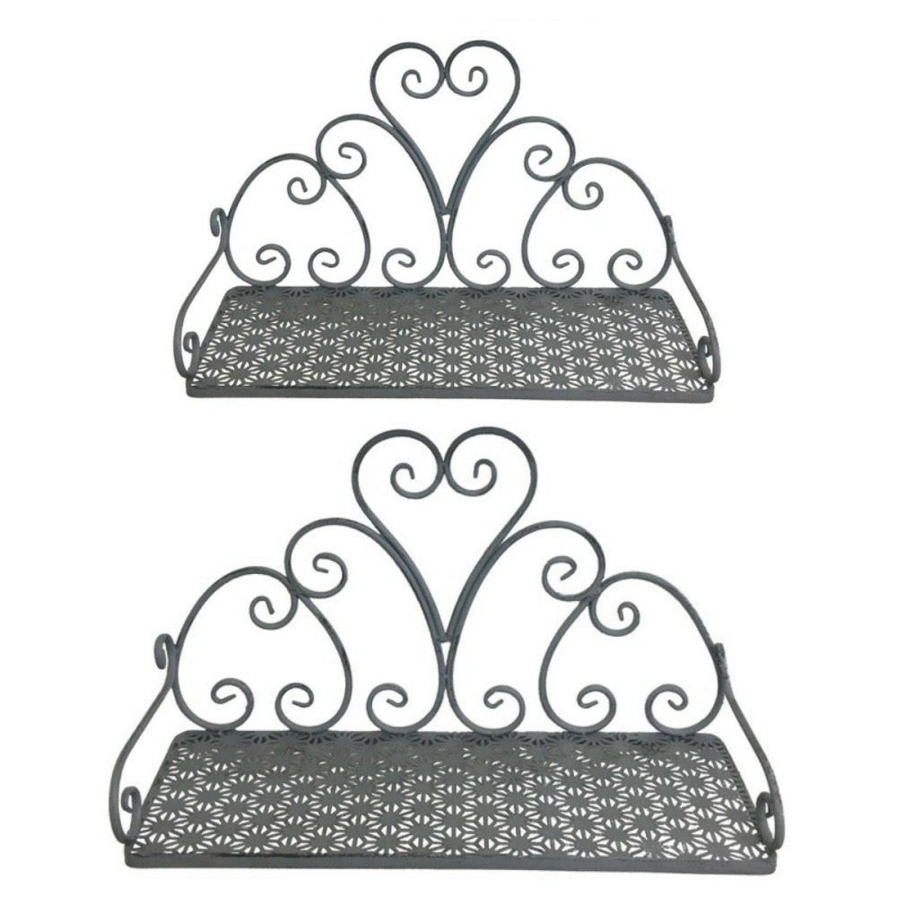 Set de 2 étagères murales en fer forgé gris l51-41 cm