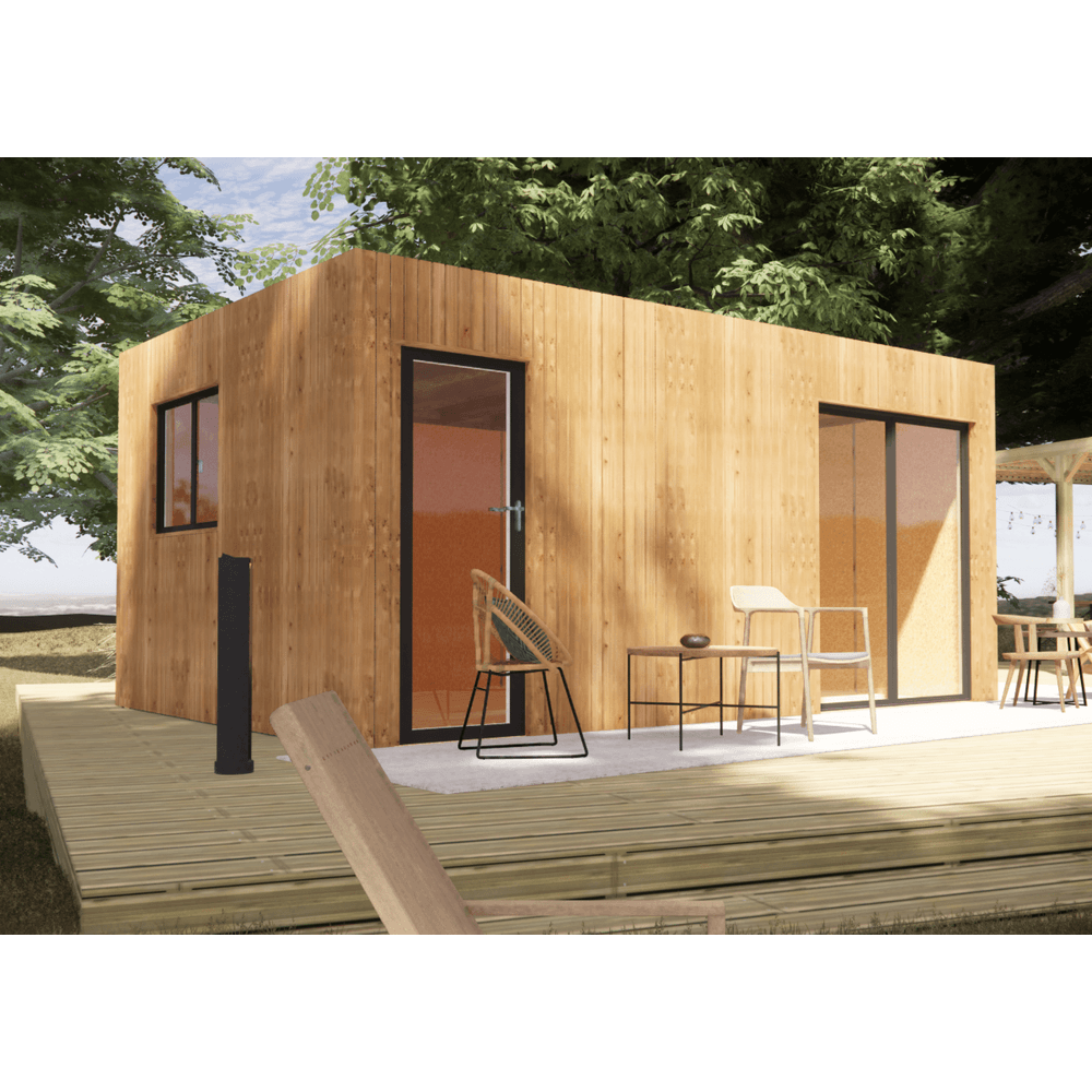 Bureau de jardin 4 saisons en bois 5,5 x 3,5 x 2,7 m / isolation re2020 avec plancher isolé