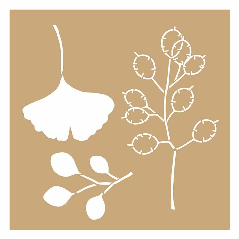 2 pochoirs kraft ginkgo biloba et nature 20 x 20 cm