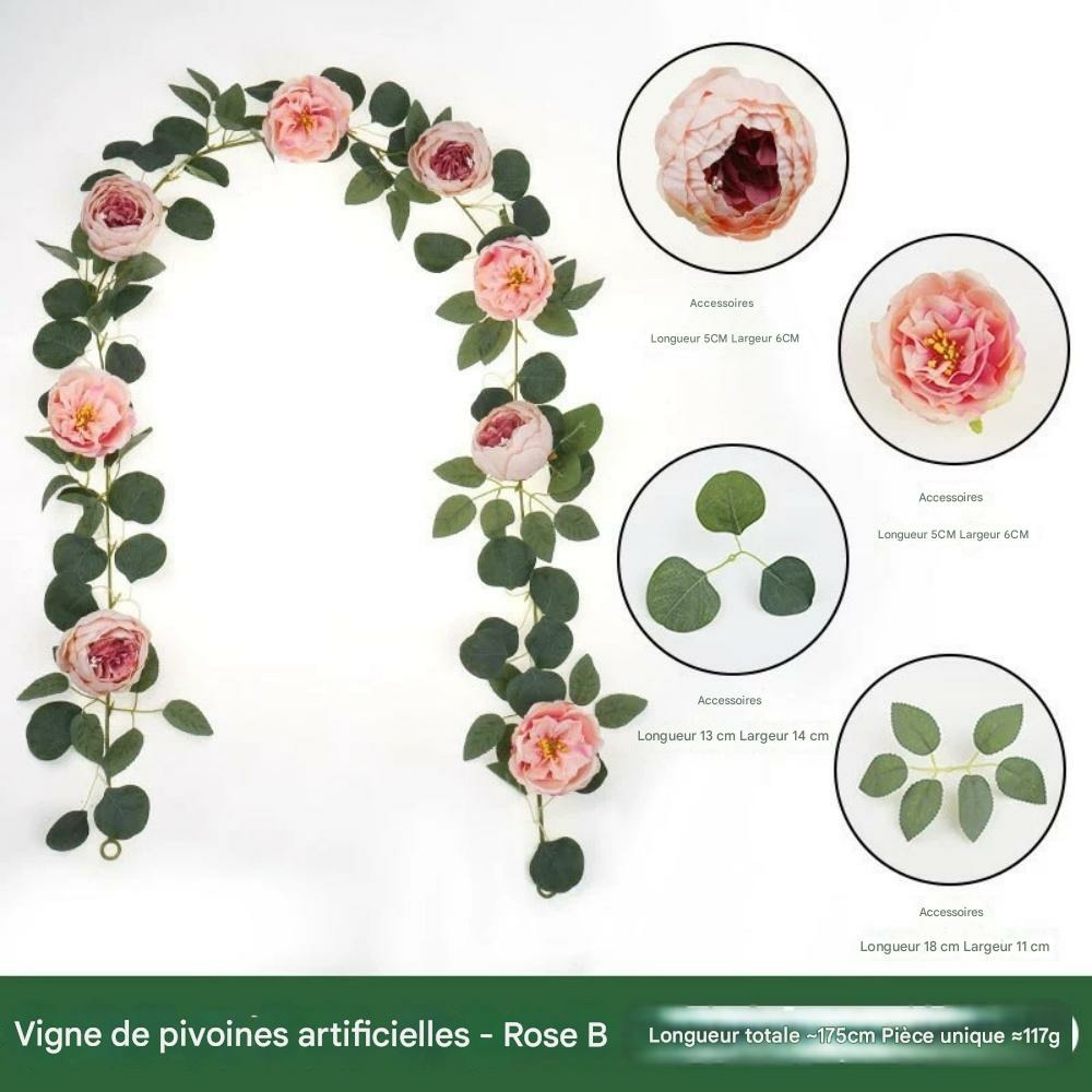 Vigne de fleurs artificielles de pivoine et de feuilles d'eucalyptus pour mariage rose 2pcs dtopbuyage