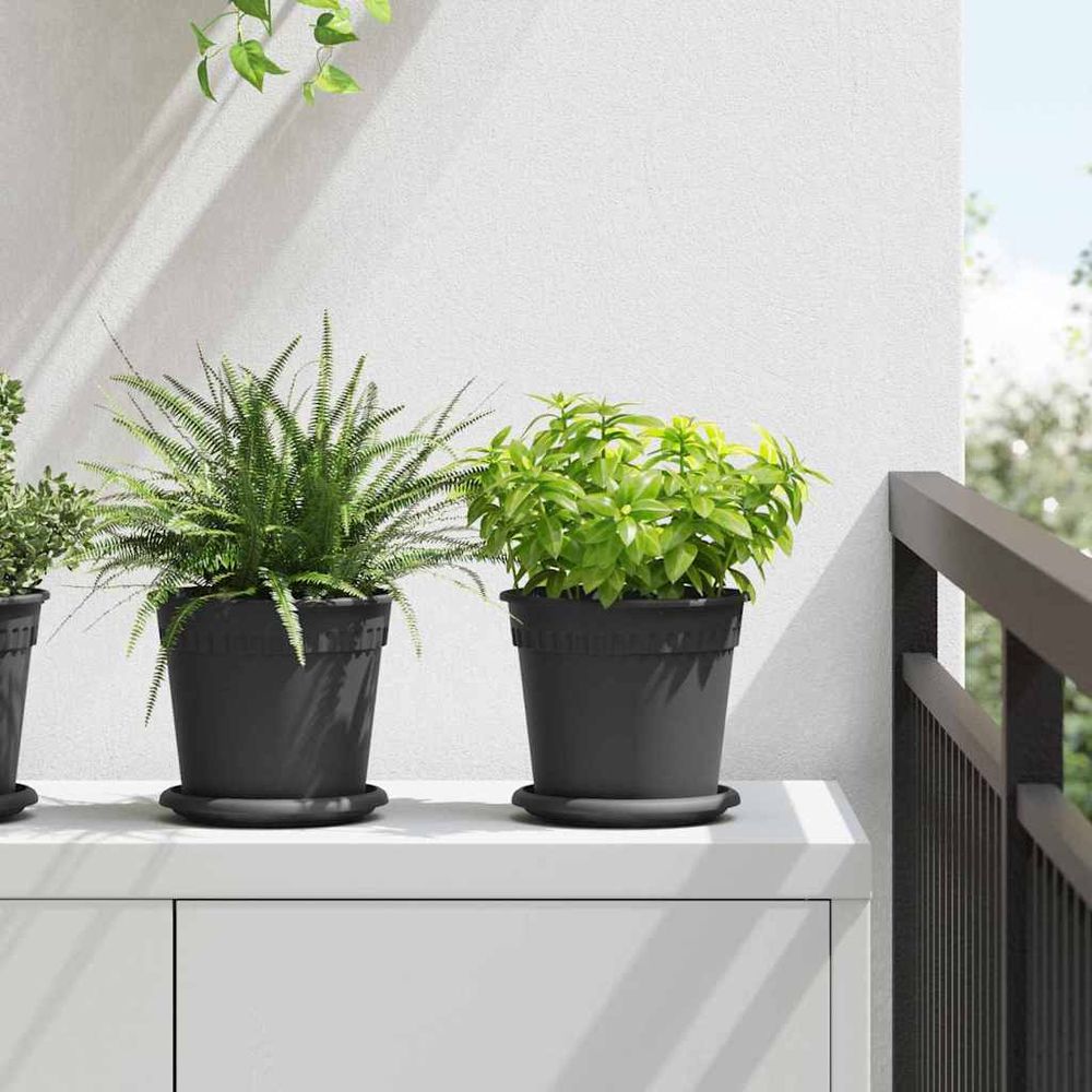 Lot 24 pots de plantes plastique pour intérieur et extérieur avec drainage noir 17x14cm