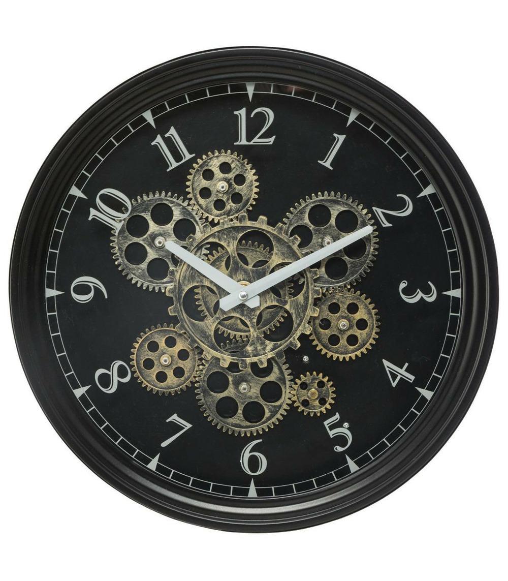 Pendule murale en métal noir mécanisme en mouvement d 37 cm