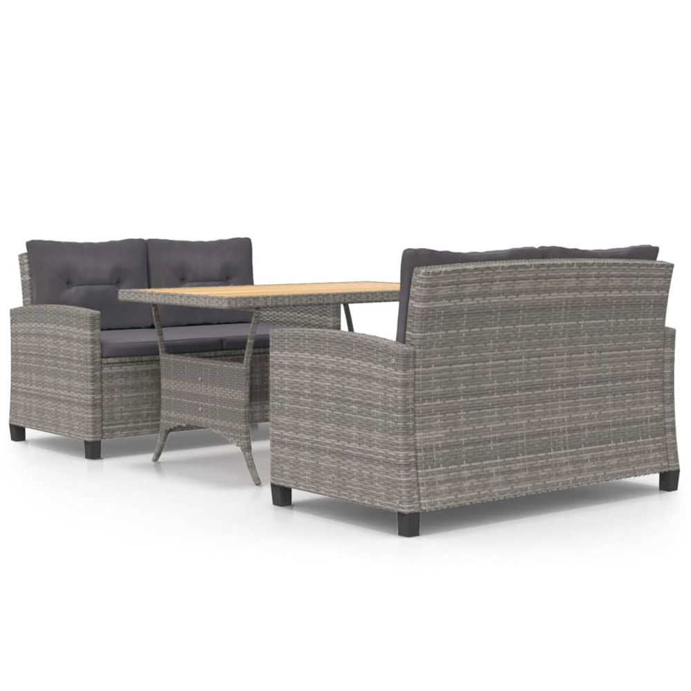 Ensemble à manger de jardin 3 pcs coussins gris résine tressée