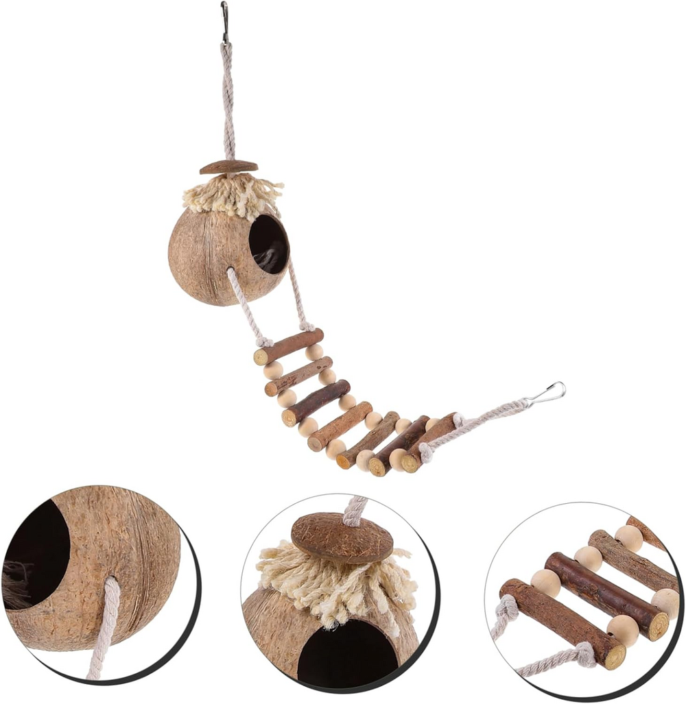 Kokosnuss schale hängendes vogelnest schlafnest für papageien natürliche vogelhaus mit leiter