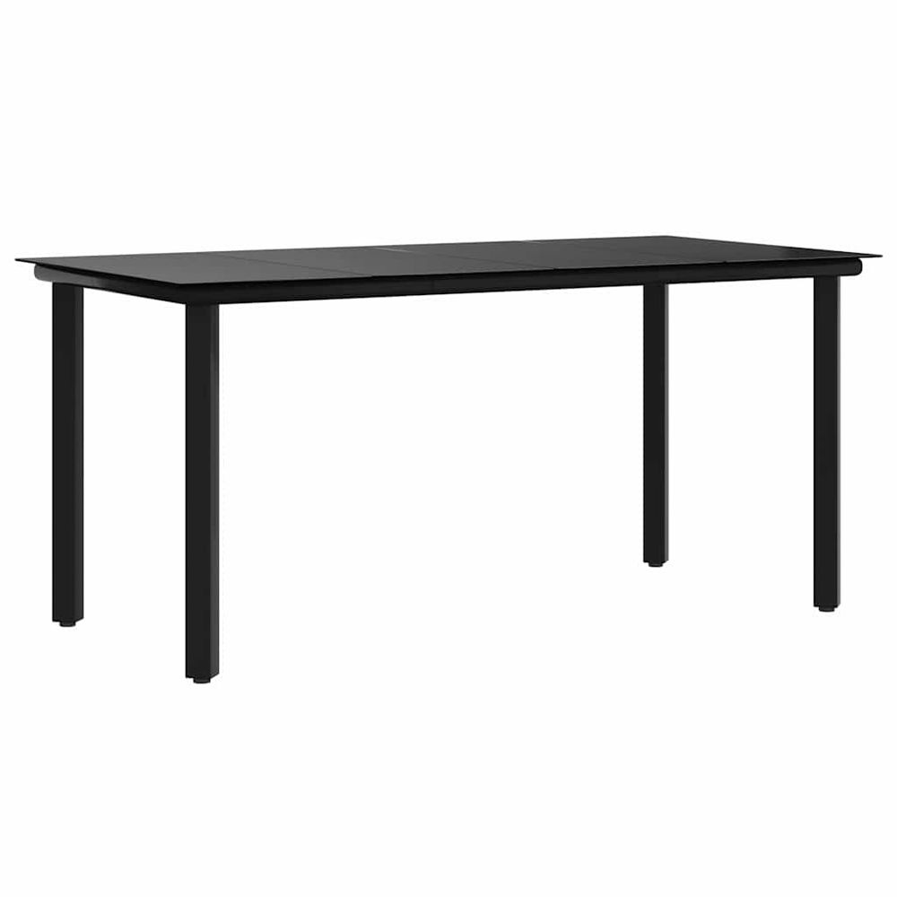 Table à dîner de jardin noir 160x80x74 cm acier et verre trempé