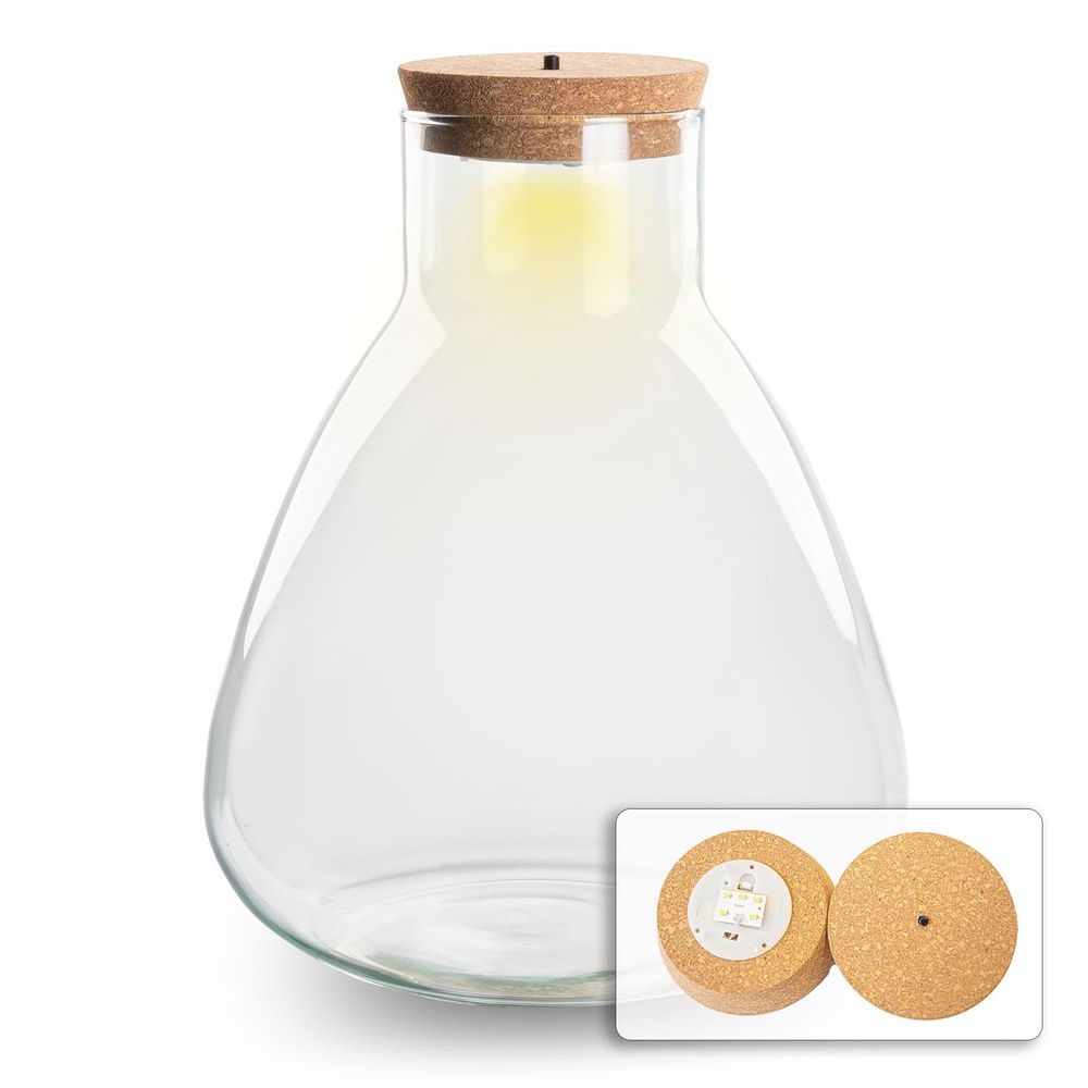 Bouteille terrarium erlenmeyer en verre recyclé avec bouchon led, 2 tailles - pot de 24,5cm - terrarium diy