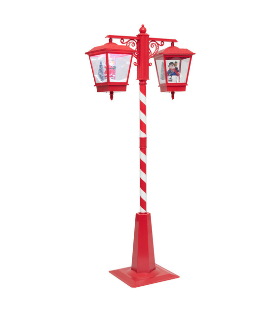 Lampadaire 2 lanternes lumineuses et musicales père-noël et bonhomme de neige