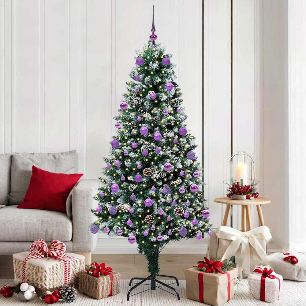 Sapin artificiel touffu 180 cm, décoré complet avec 120 boules et lumières