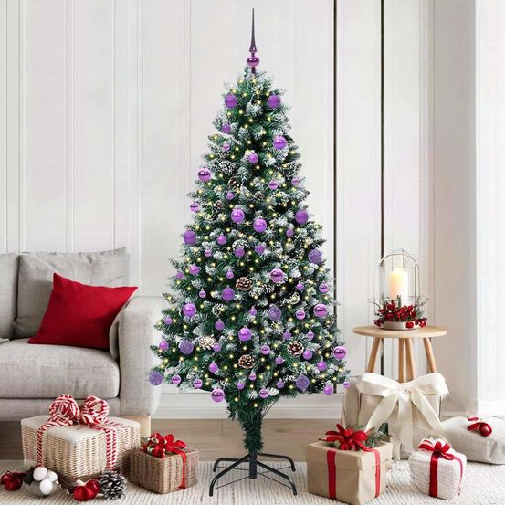 Sapin artificiel touffu 180 cm, décoré complet avec 120 boules et lumières