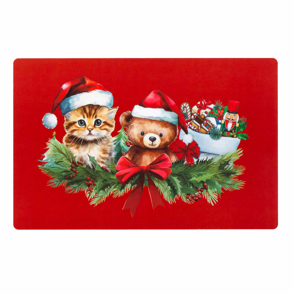 Set de table opaque ourson et chaton de noel