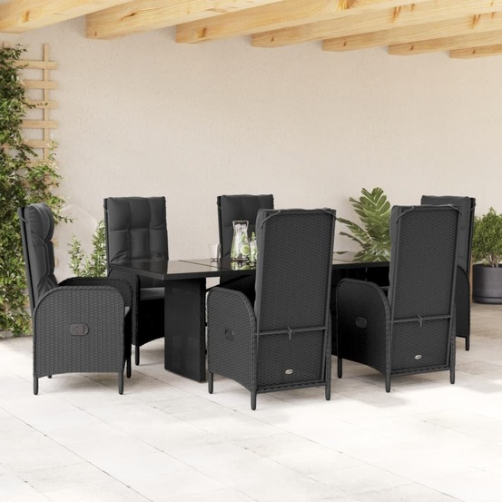 Ensemble à manger de jardin coussins 7pcs noir résine tressée