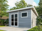 Abri bois composite alma - 15m² gris clair - epaisseur des madriers : 28mm - cabane de jardin - grilles d'aeration - porte double