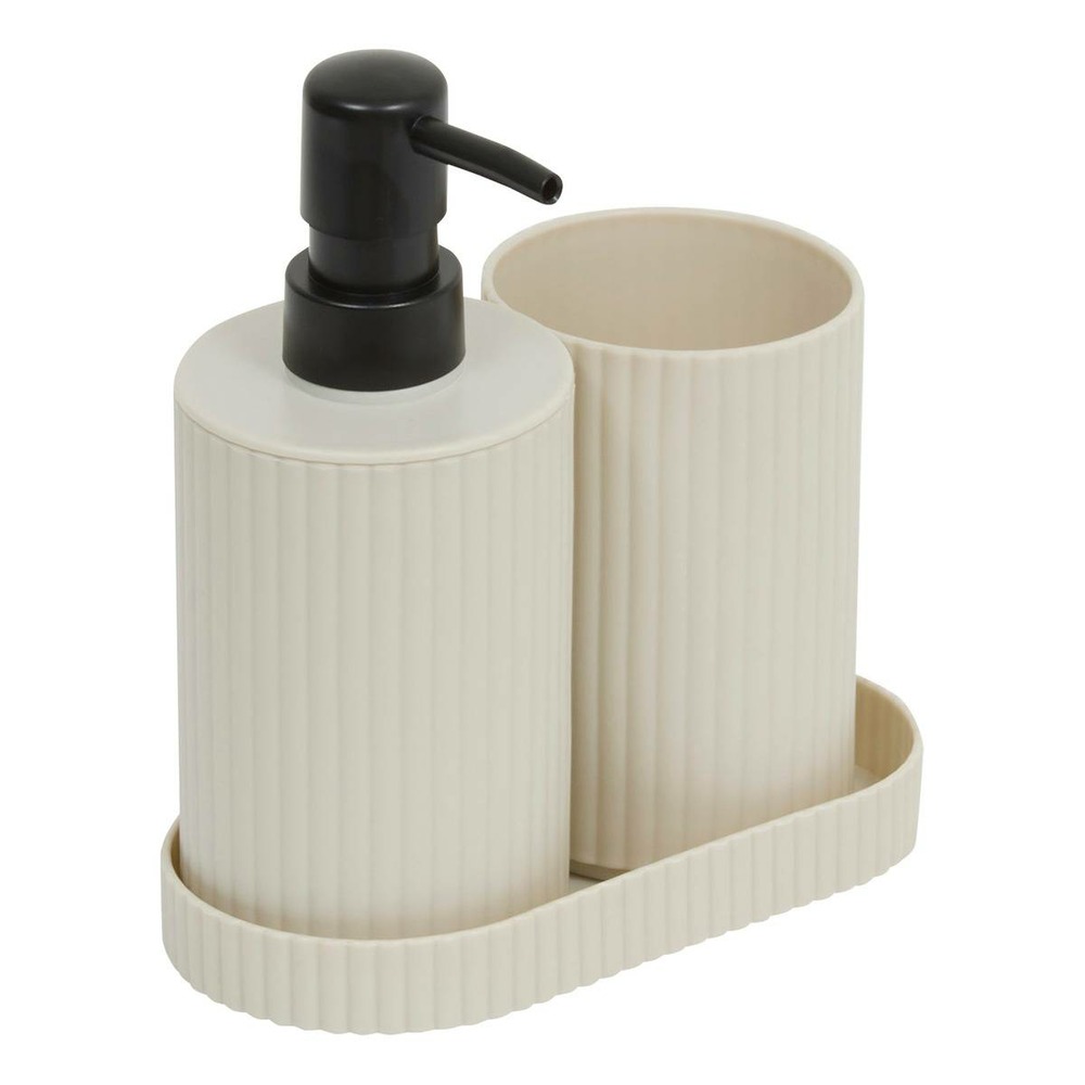 5five - lot distributeur de savon et gobelet strié beige