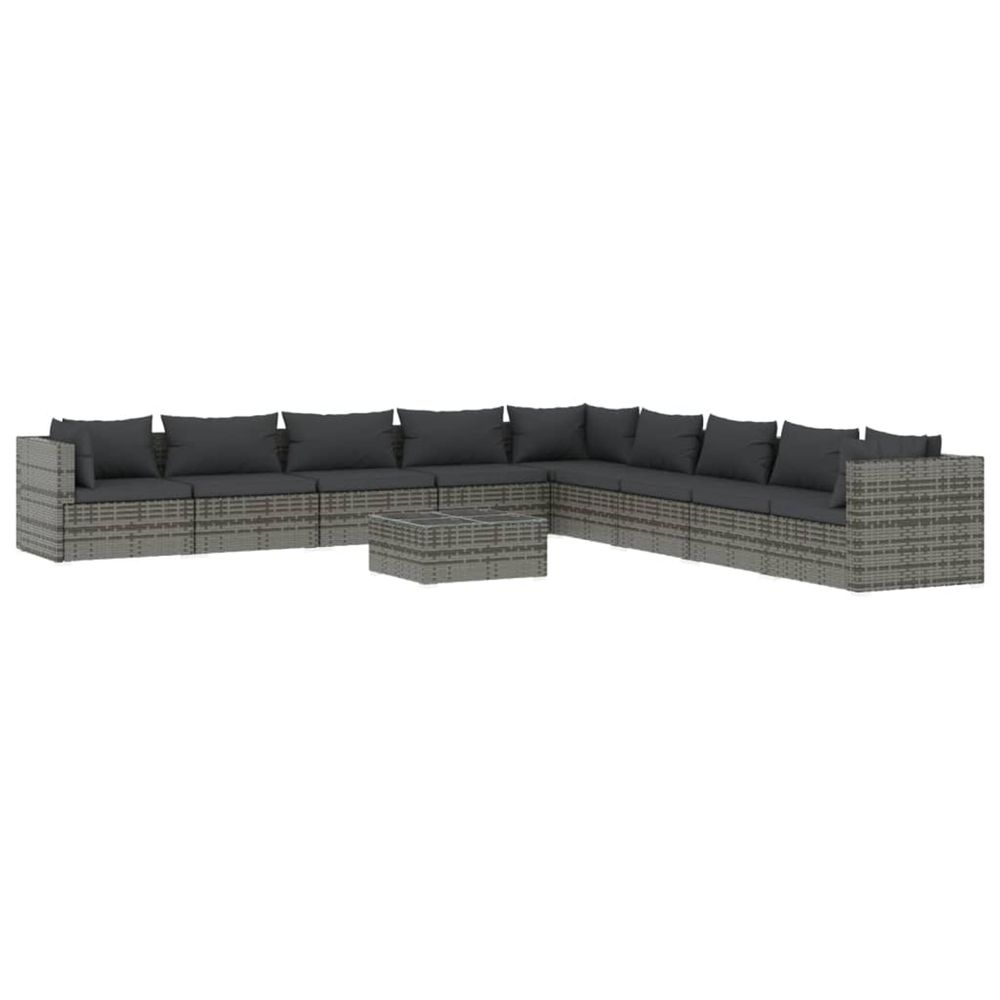 Salon de jardin 10 pcs avec coussins résine tressée gris