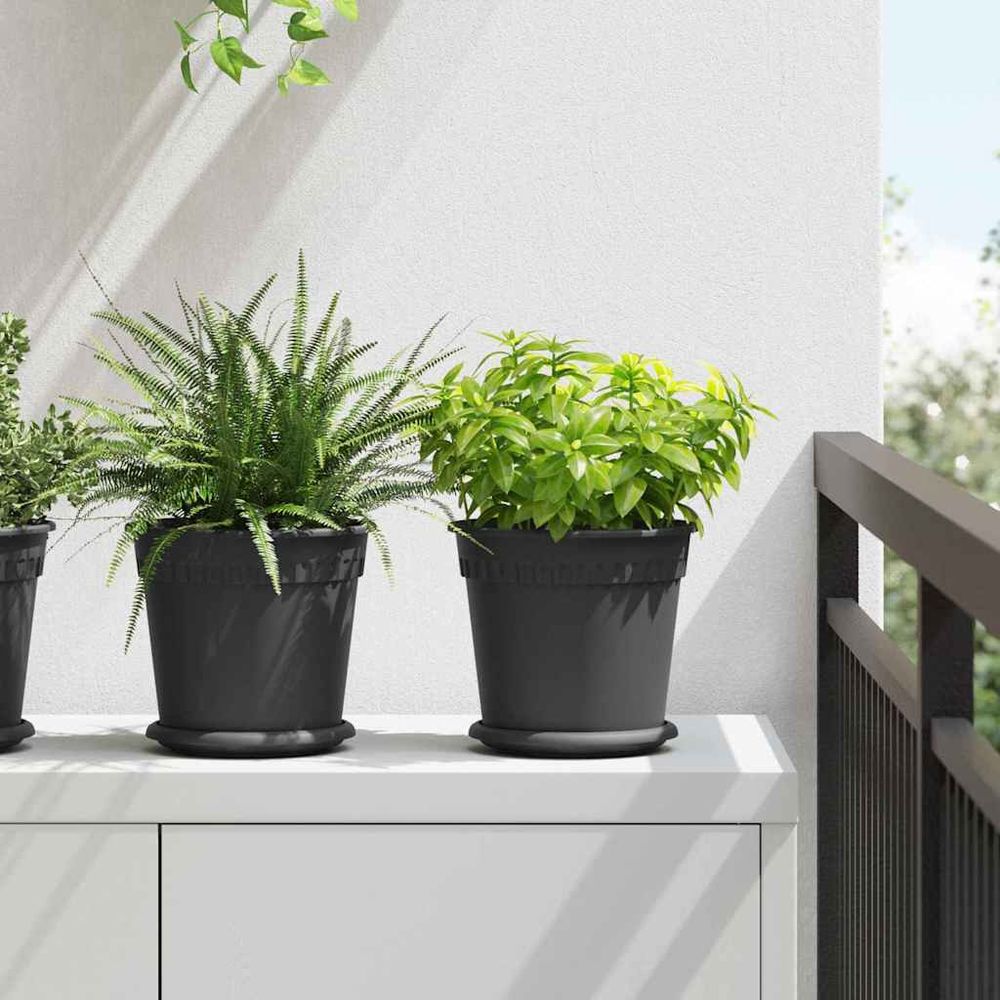 Lot 24 pots de fleurs ronds plastique pour balcon jardin avec drainage ø 19 cm noir