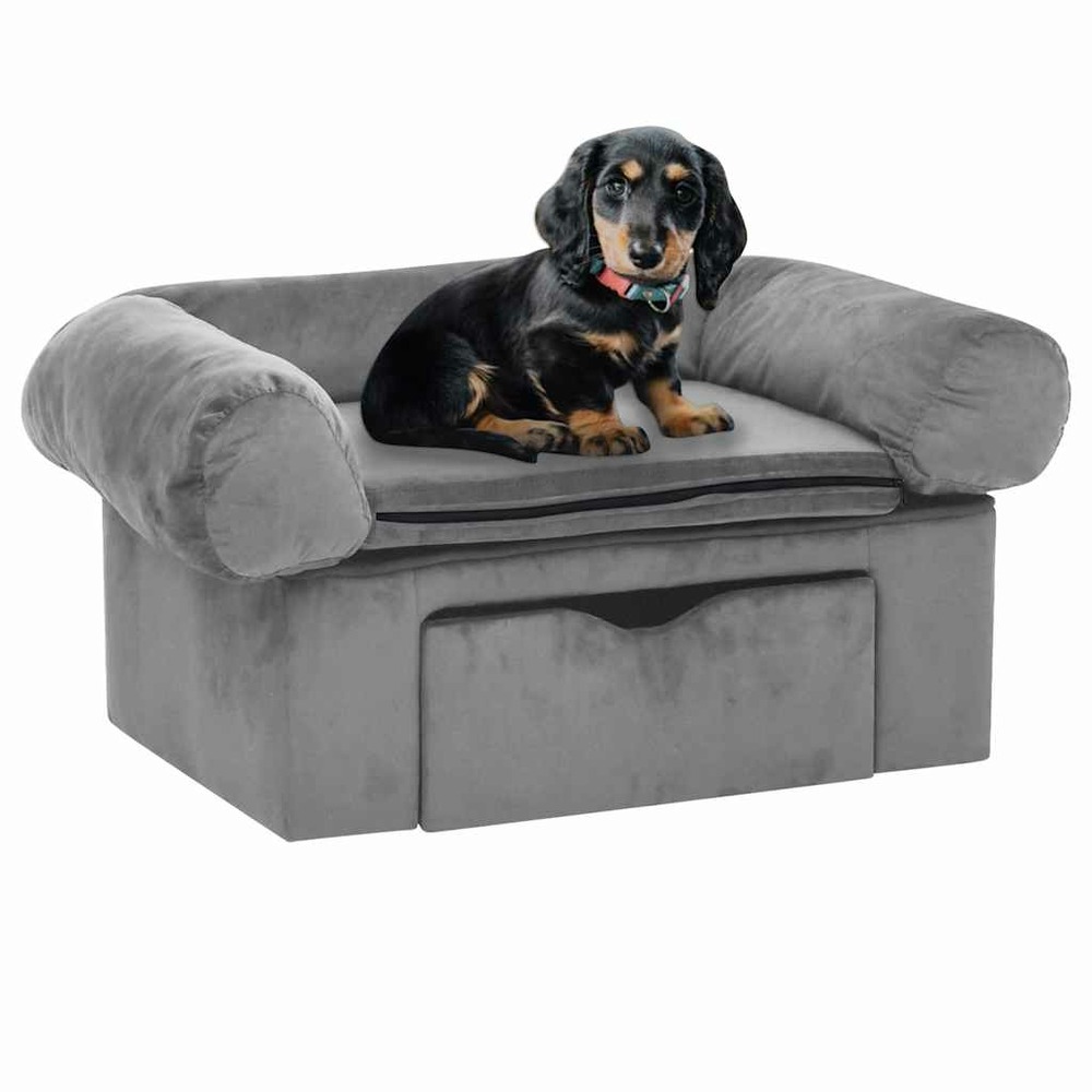 Canapé pour chien avec tiroir gris 75x50x38 cm peluche