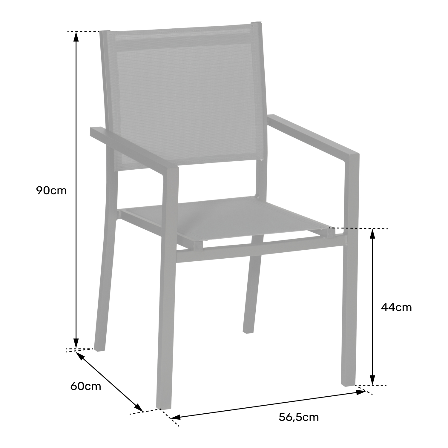 Lot de 6 chaises en aluminium anthracite - textilène gris