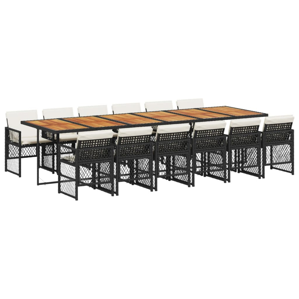 Ensemble à manger de jardin 13 pcs coussins noir résine tressée