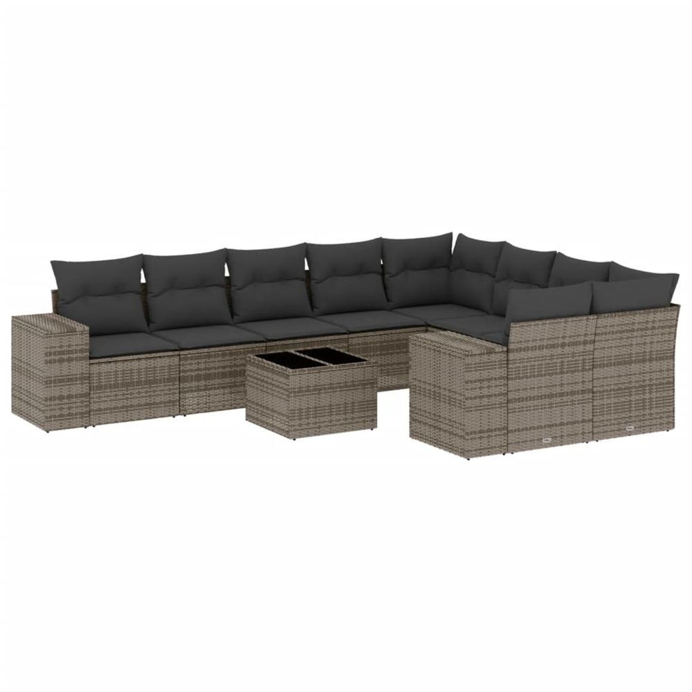 Salon de jardin avec coussins 10 pcs gris résine tressée
