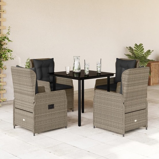 Ensemble à manger de jardin et coussins 5 pcs gris clair rotin